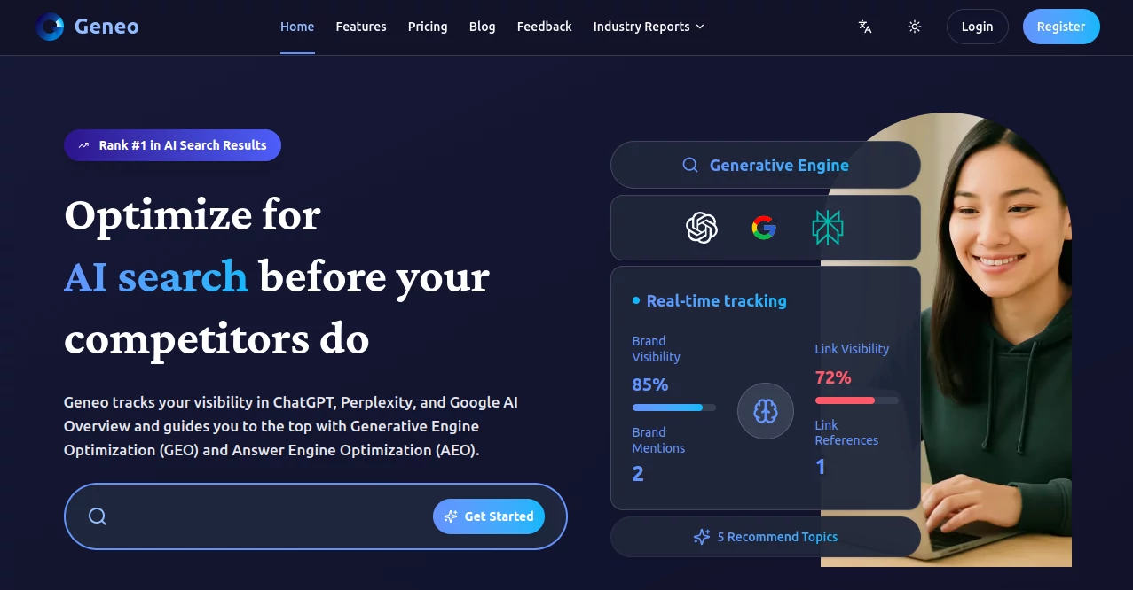 Screenshot of Geneo – An AI tool in the ,AI SEO Assistant ,AI Content Generator ,AI Research Tool ,AI Marketing Plan Generator  category, showcasing its interface and key features.