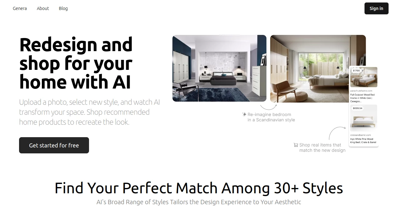 Screenshot of Genera.so – An AI tool in the ,AI Photo & Image Generator ,AI Design Generator ,AI Image to Image ,AI Interior & Room Design  category, showcasing its interface and key features.