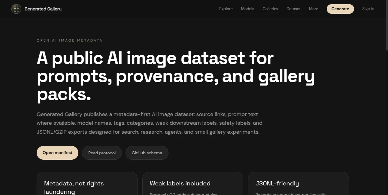 Screenshot of Generated Gallery – An AI tool in the ,Image ,Prompt  category, showcasing its interface and key features.