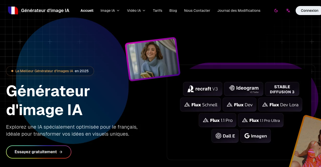 Screenshot of Générateur d'image IA – An AI tool in the ,AI Photo & Image Generator ,AI Art Generator ,AI Design Generator ,AI Text to Image  category, showcasing its interface and key features.