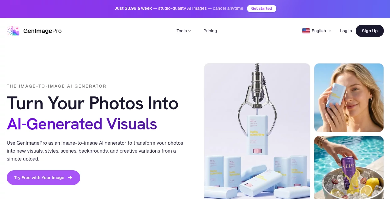 Screenshot of GenImagePro – An AI tool in the ,AI Photo & Image Generator ,AI Photo Enhancer ,AI Image to Image  category, showcasing its interface and key features.