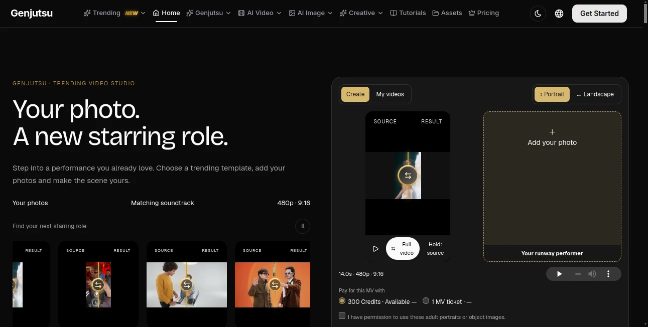 Screenshot of Genjutsu – An AI tool in the ,AI Video to Video ,AI Video Generator ,Video  category, showcasing its interface and key features.
