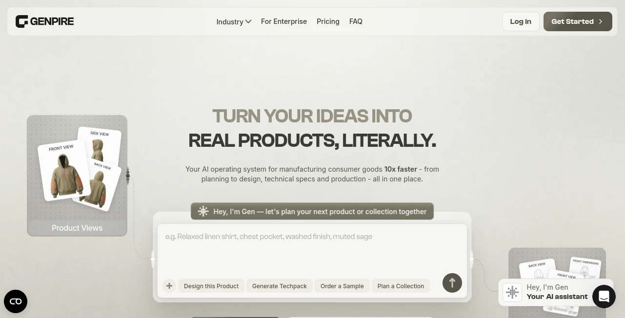 Screenshot of Genpire – An AI tool in the ,AI Design Assistant ,AI Clothing Generator  category, showcasing its interface and key features.