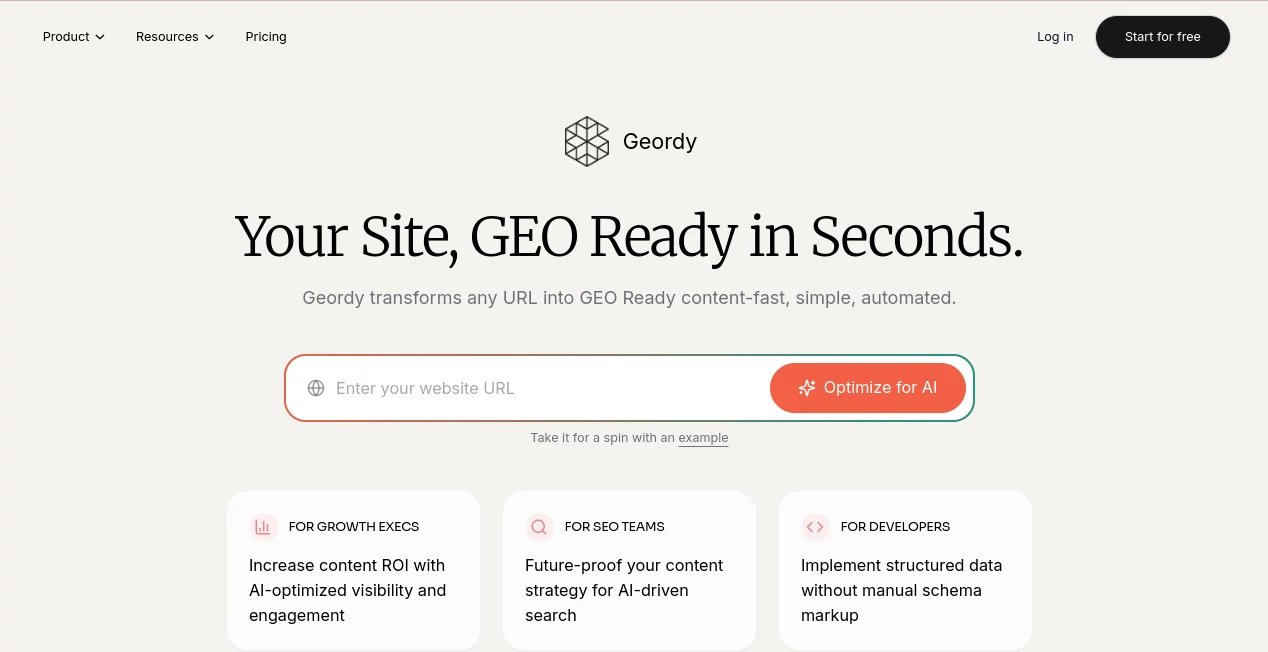 Screenshot of GEO Ready AI – An AI tool in the ,AI Analytics Assistant ,AI SEO Assistant ,AI Business Ideas Generator ,AI Content Generator ,AI Developer Tools  category, showcasing its interface and key features.