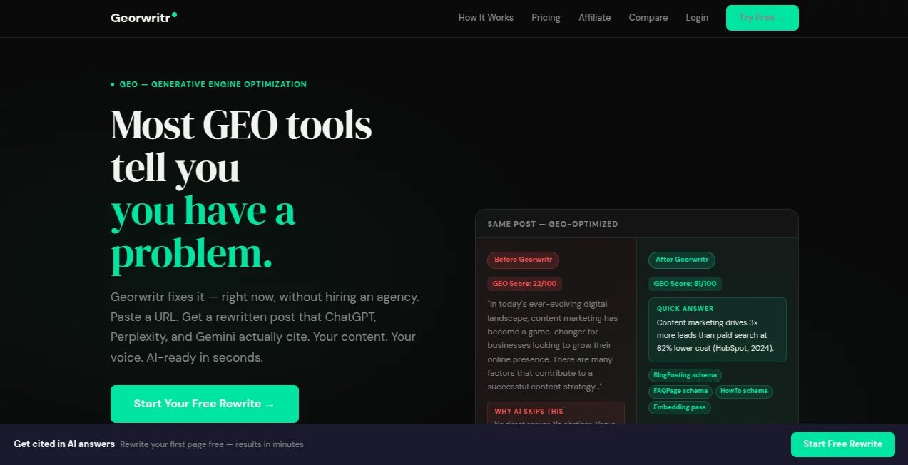 Screenshot of Georwritr – An AI tool in the ,AI SEO Assistant ,AI Content Generator ,AI Digital Marketing Generator ,AI Rewriter  category, showcasing its interface and key features.