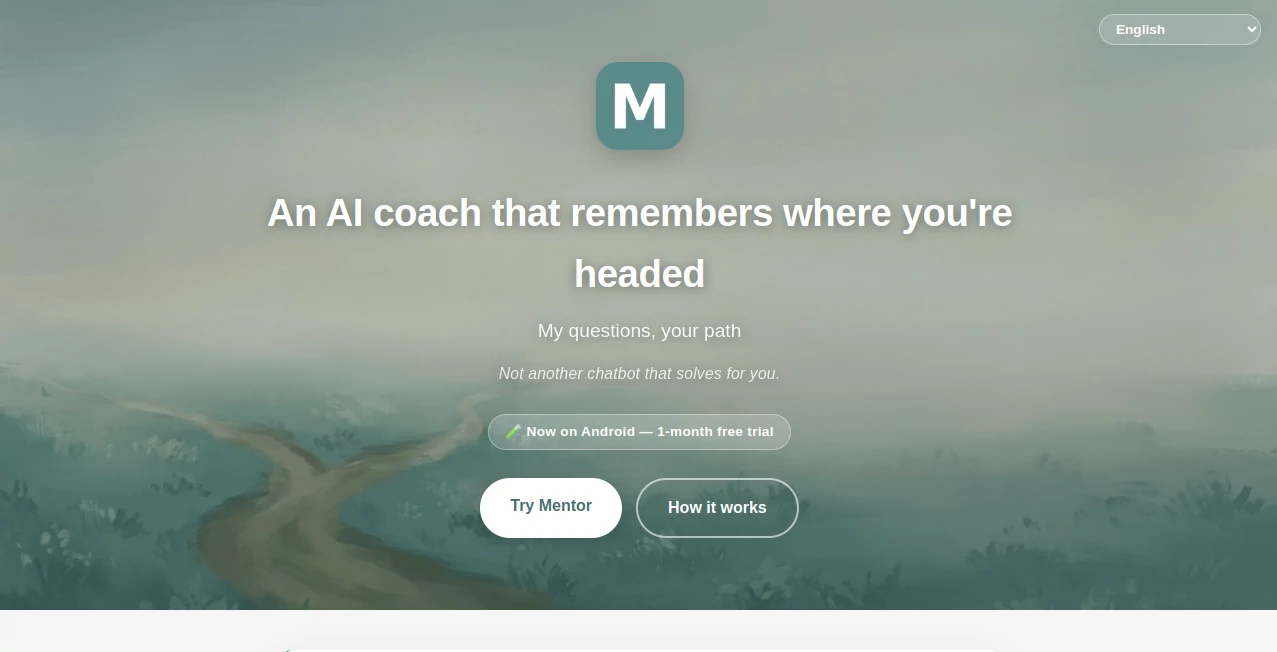 Screenshot of Mentor – An AI tool in the ,AI Life Assistant ,AI Productivity Tools ,AI Mental Health ,AI Coaching  category, showcasing its interface and key features.