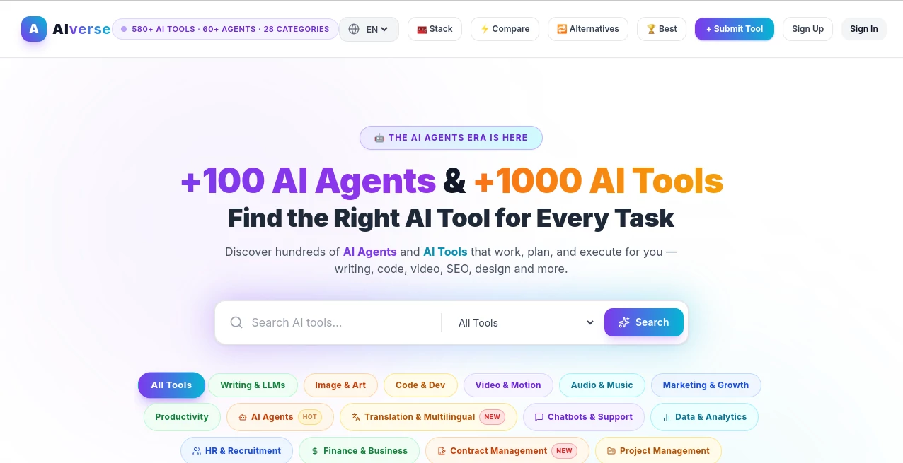 Screenshot of AIverse – An AI tool in the ,AI Tools Directory  category, showcasing its interface and key features.