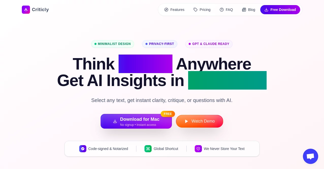 Screenshot of Criticly – An AI tool in the ,AI Summarizer ,AI Writing Assistants ,AI Quizzes ,AI Productivity Tools  category, showcasing its interface and key features.