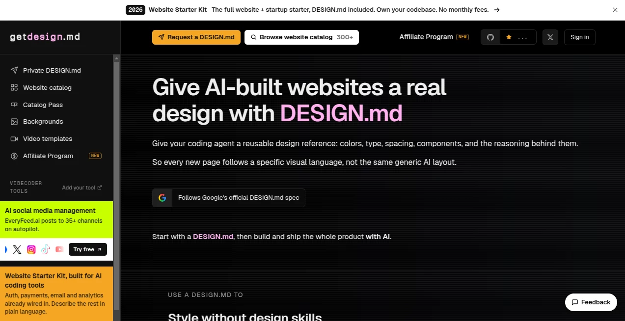 Screenshot of GetDesign.md – An AI tool in the ,AI Design Assistant ,AI Website Designer ,AI Design Generator ,AI Developer Tools  category, showcasing its interface and key features.