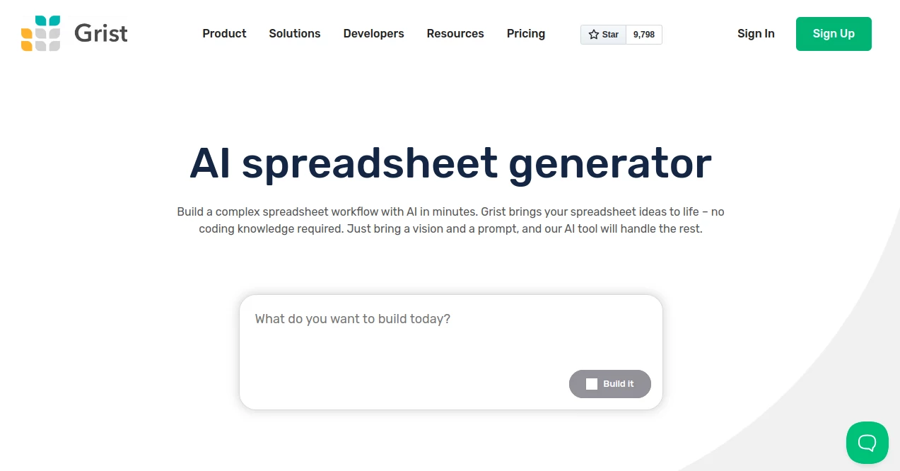 Screenshot of AI spreadsheet generator – An AI tool in the ,AI Data Mining ,AI No-Code & Low-Code ,AI Productivity Tools ,AI Spreadsheet  category, showcasing its interface and key features.