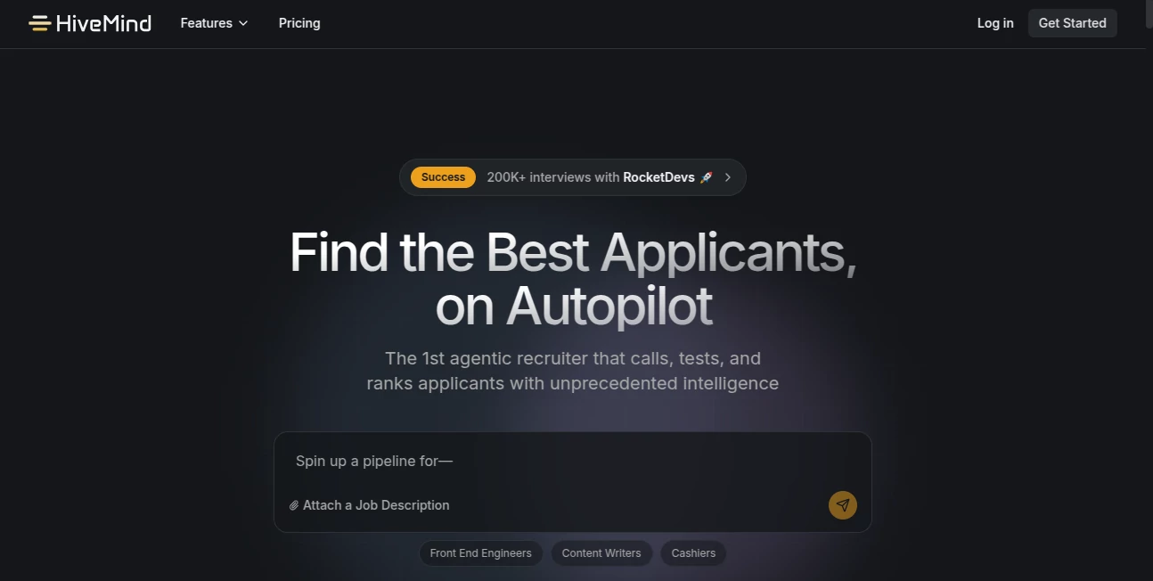 Screenshot of HiveMind AI – An AI tool in the ,AI Recruiting ,AI Research Tool ,AI Business Ideas Generator ,AI Consulting Assistant  category, showcasing its interface and key features.