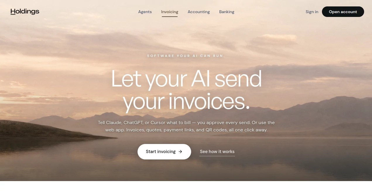 Screenshot of Holdings invoicing – An AI tool in the ,AI Workflow Management ,AI Accounting Assistant  category, showcasing its interface and key features.