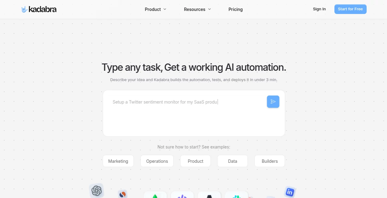 Screenshot of Kadabra – An AI tool in the ,AI Workflow Management ,AI Project Management ,AI Productivity Tools ,AI Task Management  category, showcasing its interface and key features.