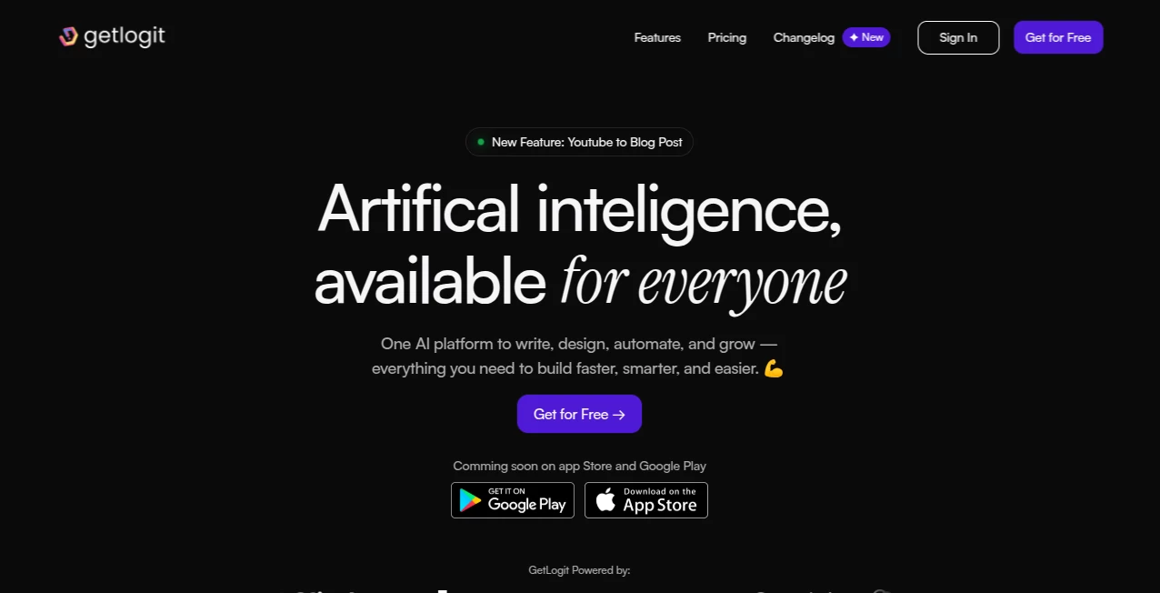 Screenshot of GetLogit – An AI tool in the ,AI Writing Assistants ,AI Content Generator ,AI Code Assistant ,AI Productivity Tools  category, showcasing its interface and key features.