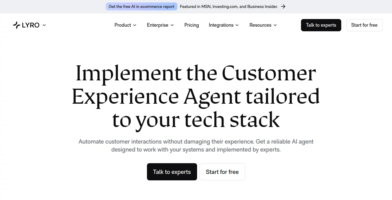 Screenshot of Lyro AI – An AI tool in the ,AI Sales Assistant ,AI Customer Service Assistant ,AI CRM Assistant ,AI Chatbot  category, showcasing its interface and key features.