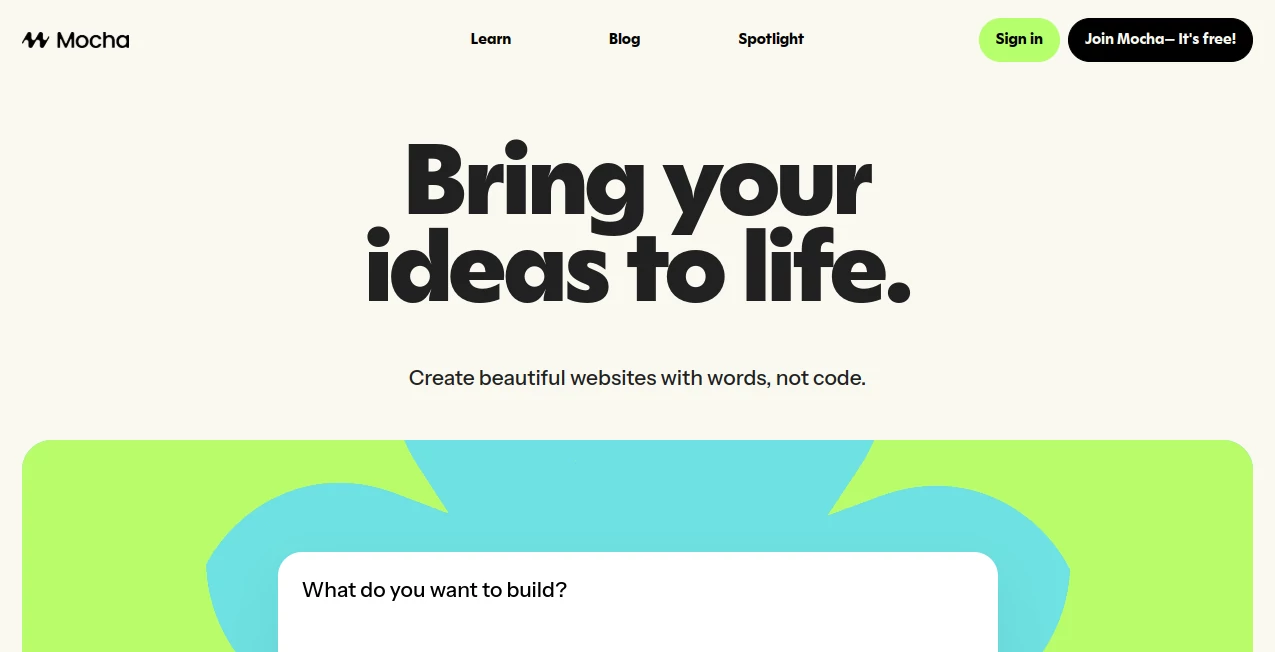 Screenshot of Mocha – An AI tool in the ,AI Website Builder ,AI No-Code & Low-Code ,AI Developer Tools ,AI App Builder  category, showcasing its interface and key features.