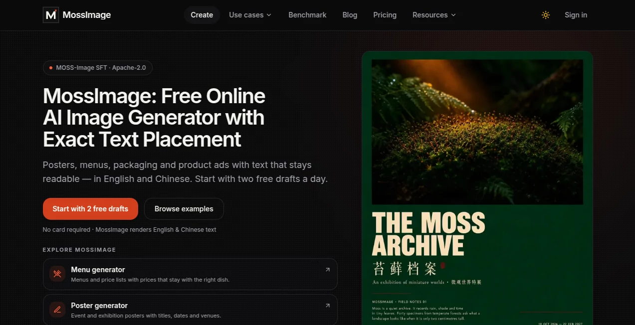Screenshot of MossImage – An AI tool in the ,AI Image Recognition ,Design & Art ,AI Image Scanning ,AI Image to Image  category, showcasing its interface and key features.