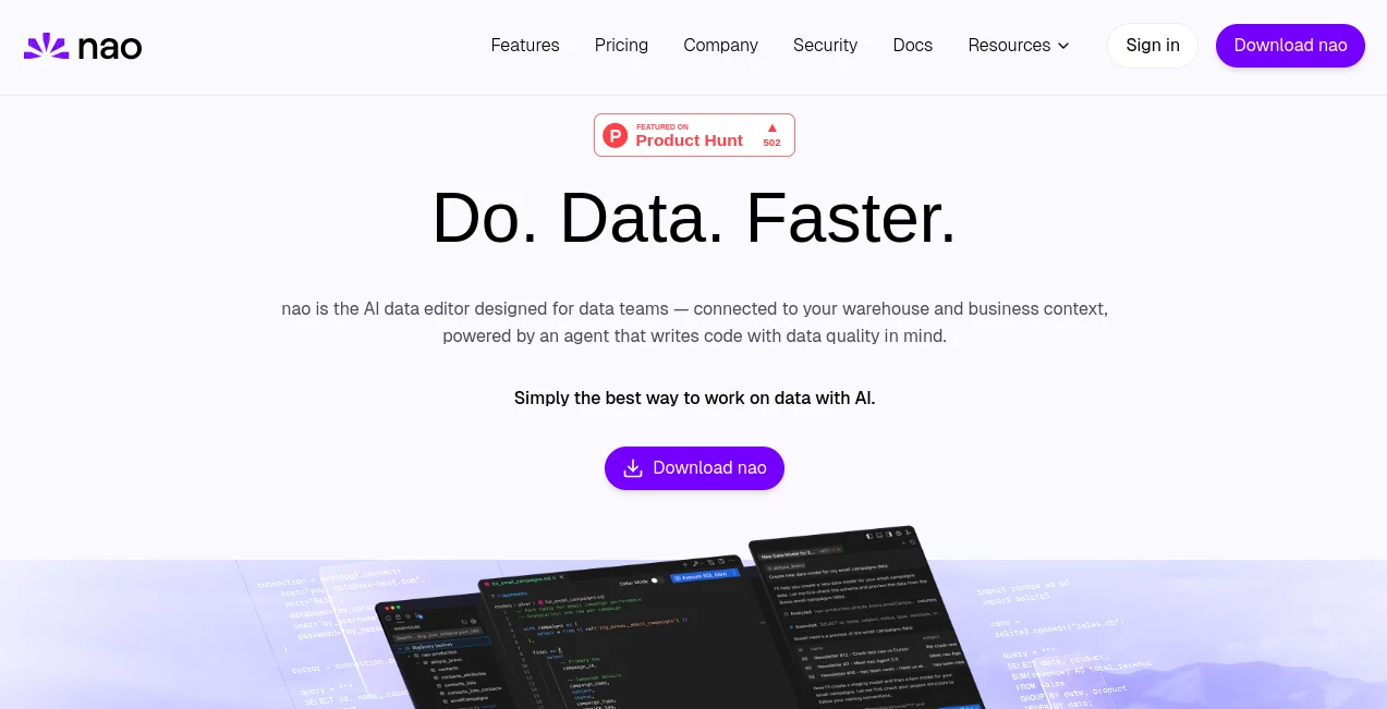 Screenshot of Nao Labs – An AI tool in the ,AI Data Mining ,AI Code Assistant ,AI Research Tool ,AI Developer Tools  category, showcasing its interface and key features.