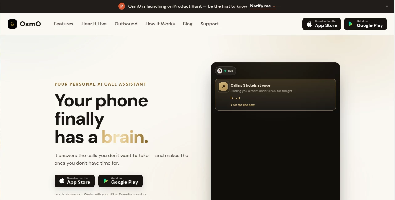 Screenshot of OsmO AI – An AI tool in the ,AI Customer Service Assistant ,AI Productivity Tools ,AI Speech to Text ,AI Voice Assistants  category, showcasing its interface and key features.