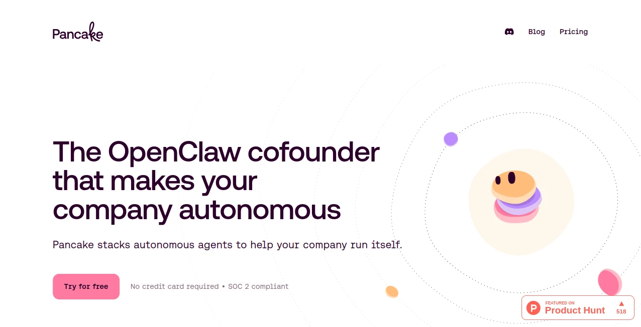 Screenshot of Pancake – An AI tool in the ,AI Business Ideas Generator ,AI Productivity Tools ,AI Team Collaboration ,AI Workflow Management  category, showcasing its interface and key features.