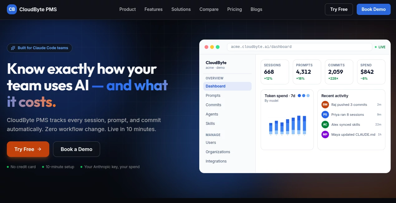 Screenshot of CloudByte PMS – An AI tool in the ,AI Productivity Tools ,AI Analytics Assistant ,AI Developer Tools ,AI DevOps Assistant  category, showcasing its interface and key features.