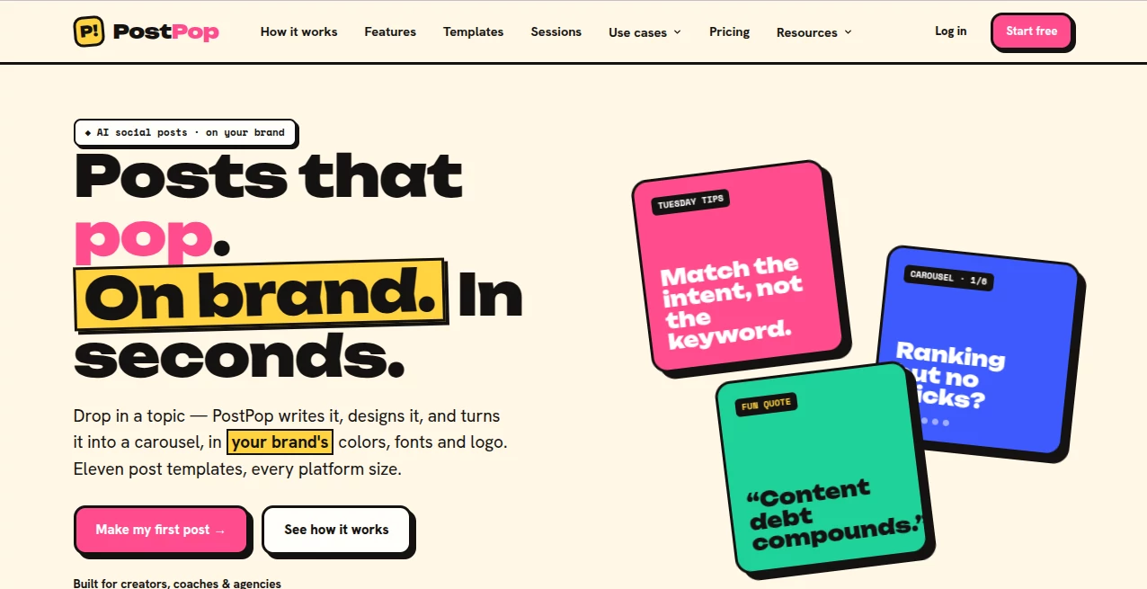 Screenshot of PostPop – An AI tool in the ,AI Content Generator ,AI Social Media Assistant ,AI Graphic Design ,AI Marketing Plan Generator  category, showcasing its interface and key features.