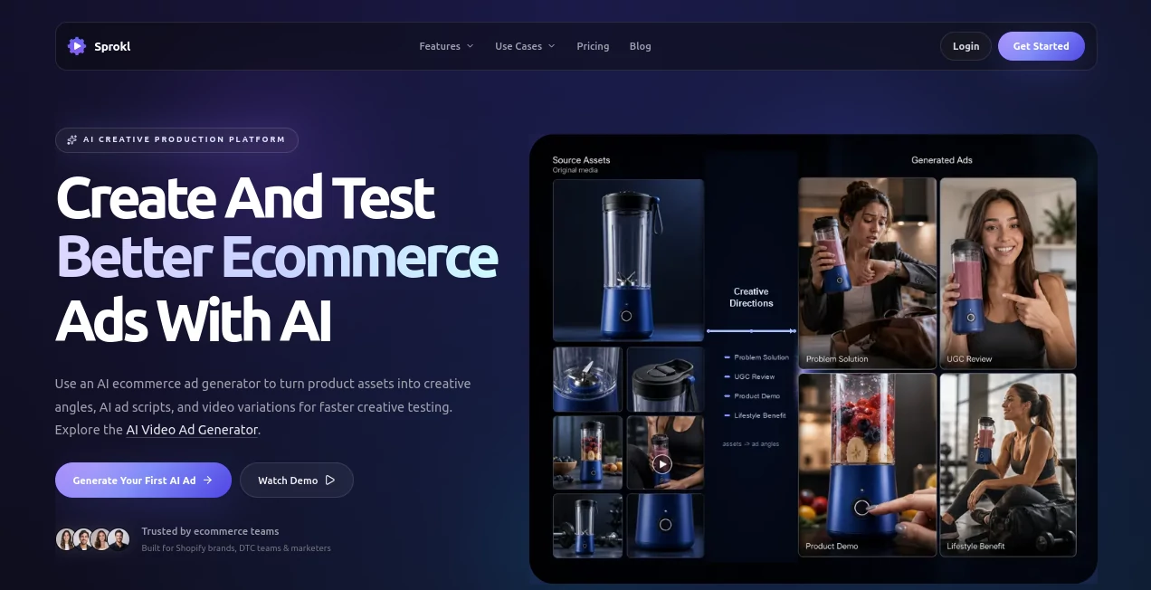 Screenshot of Sprokl – An AI tool in the ,AI Ad Creative Assistant ,AI Tiktok Assistant ,AI Advertising Assistant  category, showcasing its interface and key features.