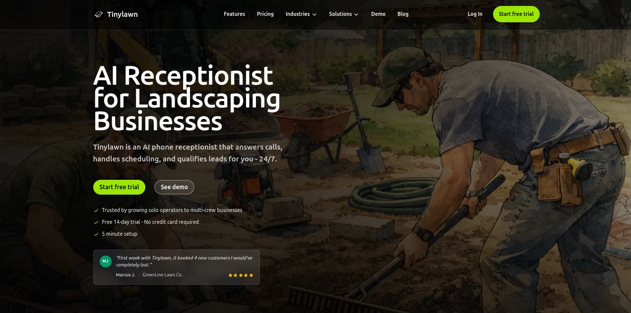 Screenshot of Tinylawn – An AI tool in the ,AI Voice Assistants ,AI Sales Assistant ,AI Customer Service Assistant ,AI Scheduling  category, showcasing its interface and key features.