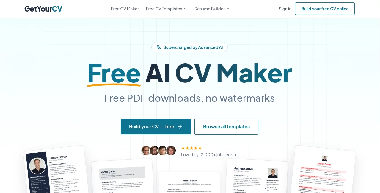Screenshot of GetYourCV – An AI tool in the ,AI Resume Builder  category, showcasing its interface and key features.