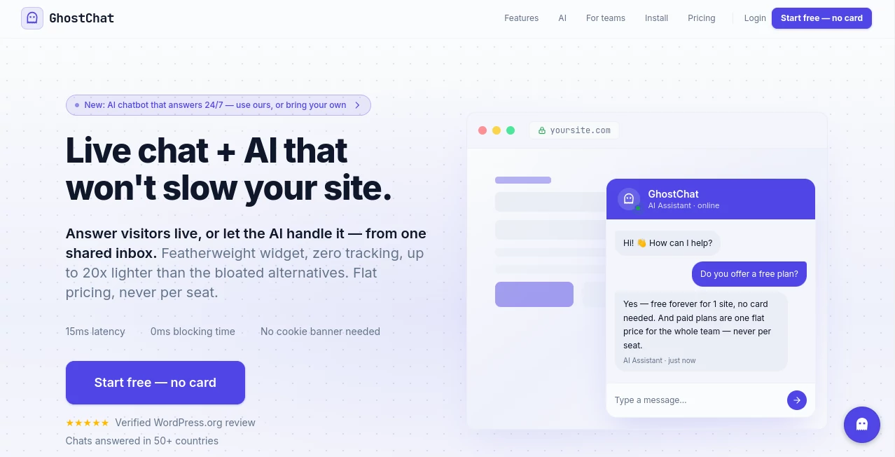 Screenshot of GhostChat – An AI tool in the ,AI API Design ,AI Developer Tools ,AI Customer Service Assistant ,AI Chatbot  category, showcasing its interface and key features.