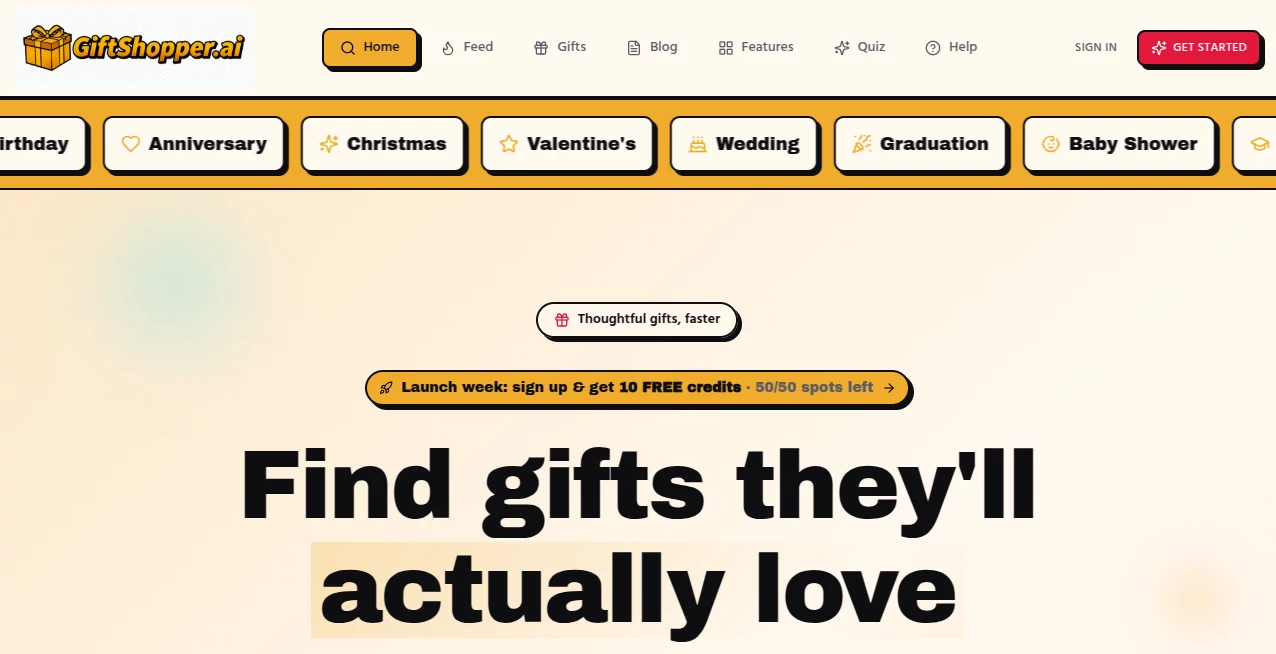 Screenshot of GiftShopper AI – An AI tool in the ,AI Gift Ideas  category, showcasing its interface and key features.