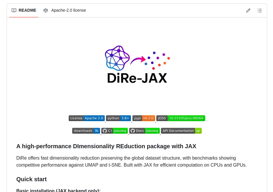 Screenshot of DiRe-JAX – An AI tool in the ,AI Data Mining ,AI Research Tool ,AI Developer Tools ,Other ,Github Repos  category, showcasing its interface and key features.