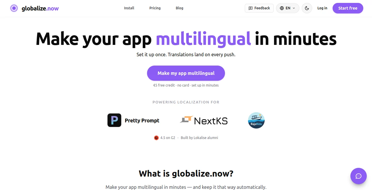 Screenshot of globalize.now – An AI tool in the ,AI Translate ,AI Developer Docs ,AI Developer Tools ,AI Workflow Management  category, showcasing its interface and key features.
