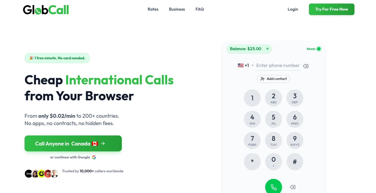 Screenshot of GlobCall – An AI tool in the ,Other  category, showcasing its interface and key features.