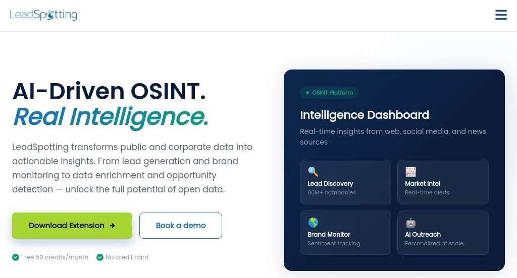 Screenshot of Leadspotting – An AI tool in the ,AI Lead Generation ,AI Sales Assistant ,AI Digital Marketing Generator ,AI Research Tool  category, showcasing its interface and key features.