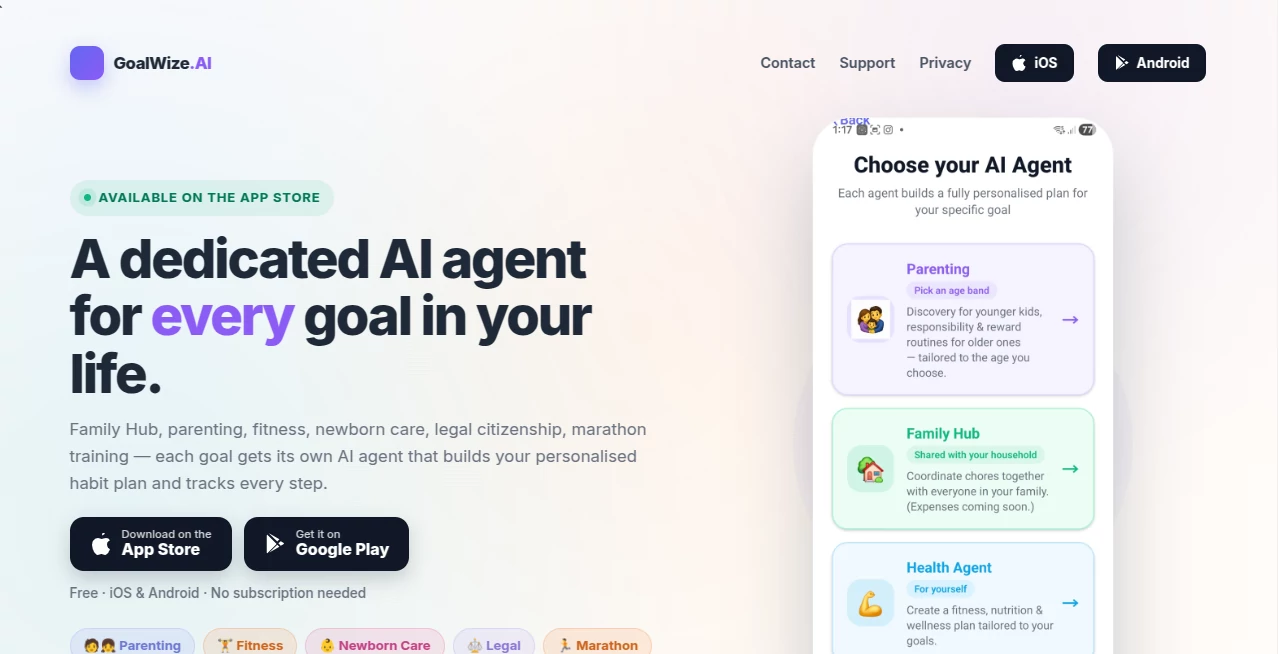 Screenshot of Goalwize.AI – An AI tool in the ,AI Life Assistant ,AI Productivity Tools ,AI Project Management  category, showcasing its interface and key features.