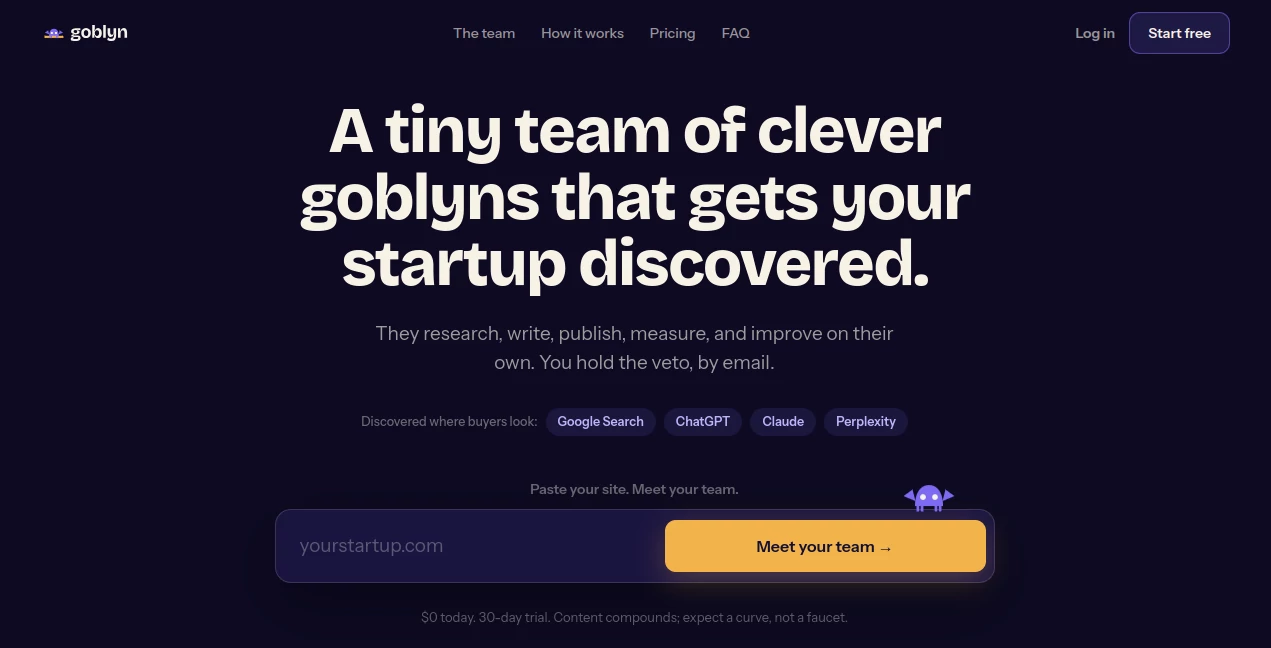 Screenshot of Goblyn – An AI tool in the ,AI Workflow Management ,AI Blog Writer ,AI Content Generator ,AI SEO Assistant  category, showcasing its interface and key features.