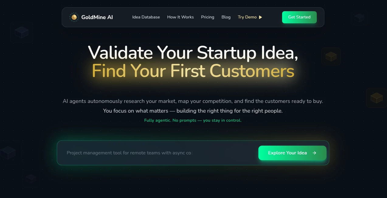 Screenshot of GoldMine AI – An AI tool in the ,AI Marketing Plan Generator ,AI Research Tool ,AI Business Ideas Generator ,AI Consulting Assistant  category, showcasing its interface and key features.