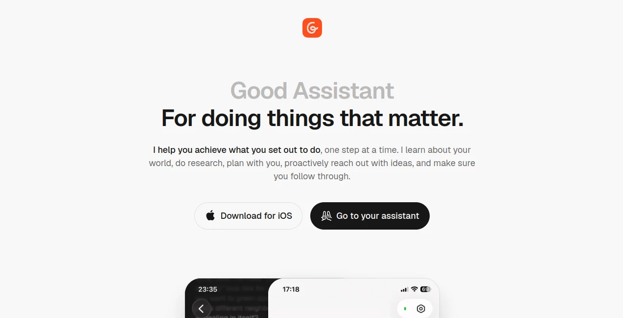 Screenshot of Good Assistant – An AI tool in the ,AI Life Assistant ,AI Productivity Tools ,AI Coaching ,AI Notes Assistant  category, showcasing its interface and key features.