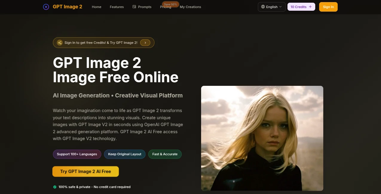 Screenshot of GPT Image 2 – An AI tool in the ,AI Photo & Image Generator ,Photo & Image Editor ,AI Art Generator ,AI Text to Image  category, showcasing its interface and key features.