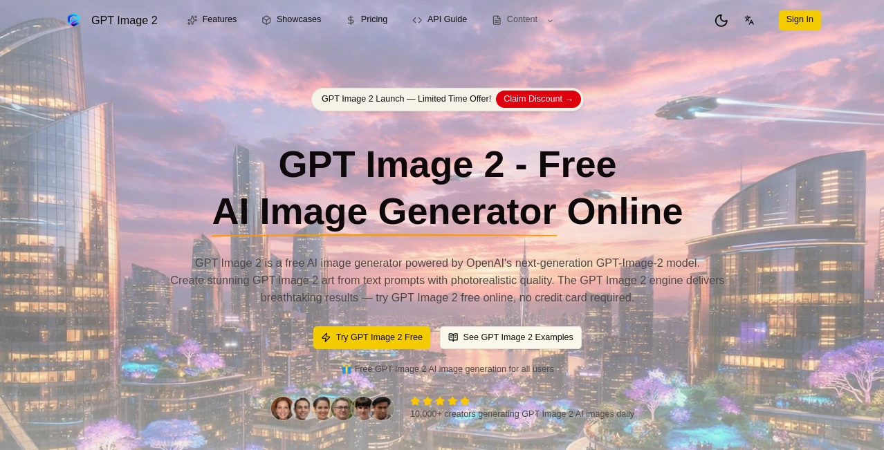 Screenshot of GPT Image 2 – An AI tool in the ,AI Photo & Image Generator ,AI Art Generator ,AI Design Generator ,AI Image to Image  category, showcasing its interface and key features.