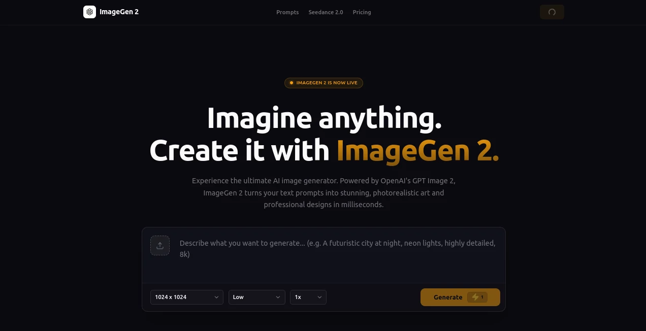Screenshot of GPT Image 2 – An AI tool in the ,AI Photo & Image Generator ,AI Design Assistant ,AI Poster Generator ,AI Presentation Generator  category, showcasing its interface and key features.