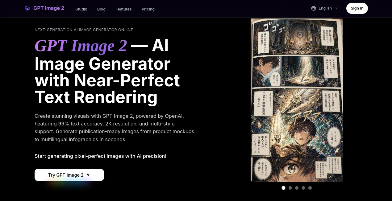 Screenshot of GPT Image 2 – An AI tool in the ,AI Photo & Image Generator ,Prompt ,AI Design Generator ,AI Text to Image  category, showcasing its interface and key features.