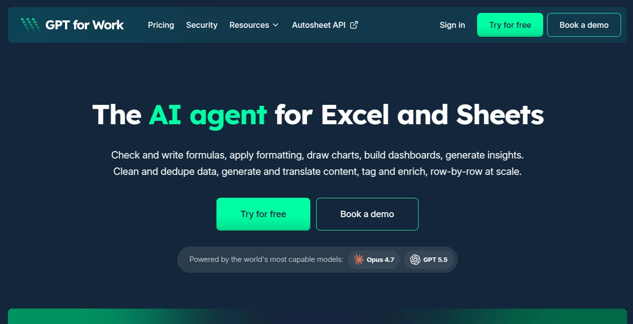 Screenshot of GPT for Work – An AI tool in the ,AI Developer Tools ,AI Research Tool ,AI Spreadsheet ,AI Productivity Tools  category, showcasing its interface and key features.