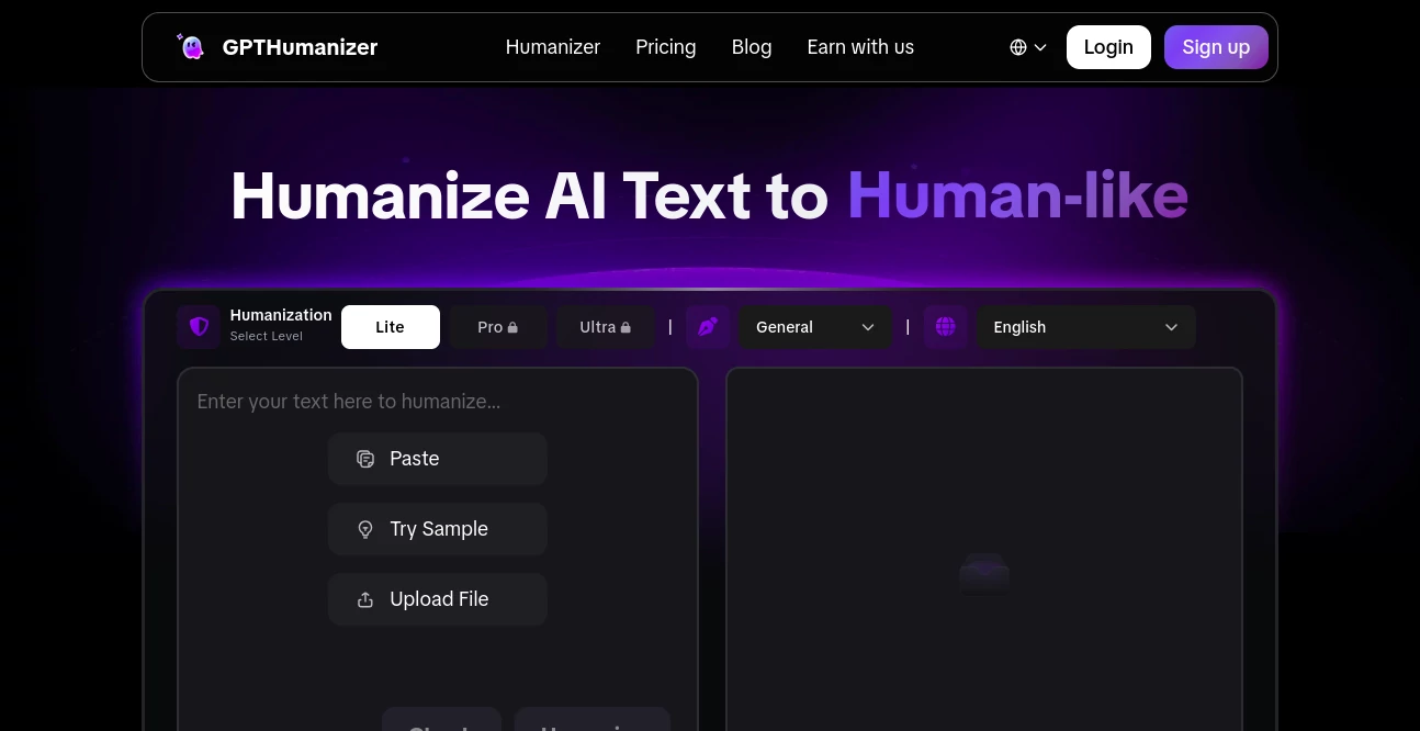 Screenshot of GPTHumanizer – An AI tool in the ,AI Grammar Checker ,AI Plagiarism Checker ,AI Rewriter ,AI Content Detector  category, showcasing its interface and key features.