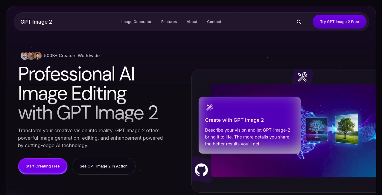 Screenshot of GPT Image 2 – An AI tool in the ,AI Photo & Image Generator ,Photo & Image Editor ,AI Art Generator ,AI Text to Image  category, showcasing its interface and key features.