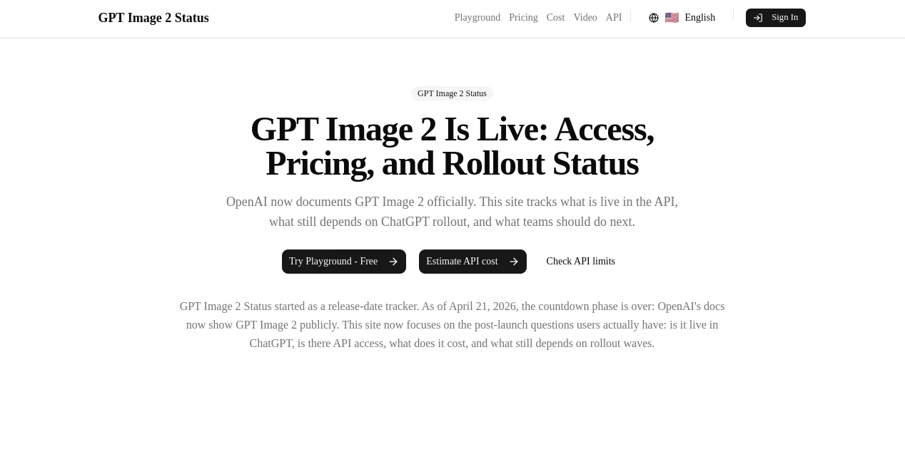 Screenshot of GPT Image 2 Status – An AI tool in the ,Image  category, showcasing its interface and key features.