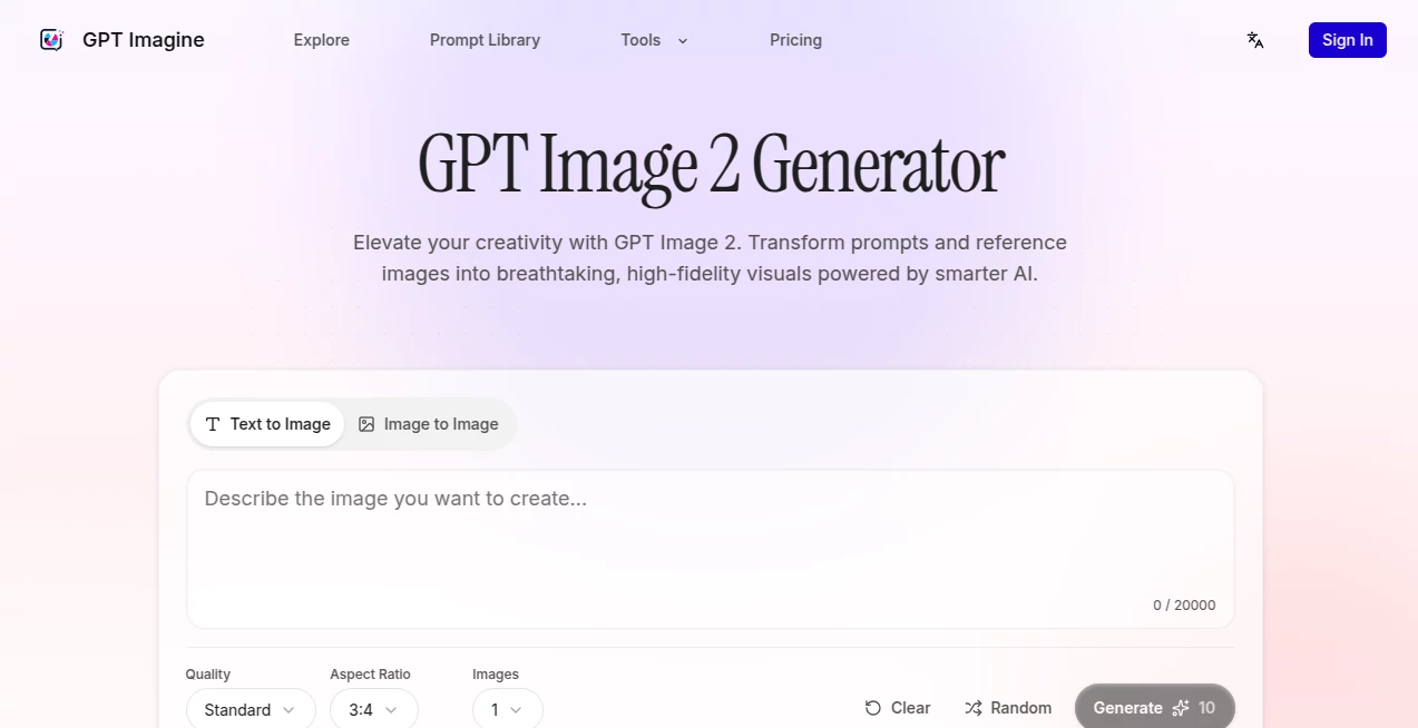 Screenshot of GPT Imagine – An AI tool in the ,AI Photo & Image Generator ,AI Design Assistant ,Photo & Image Editor ,AI Art Generator  category, showcasing its interface and key features.