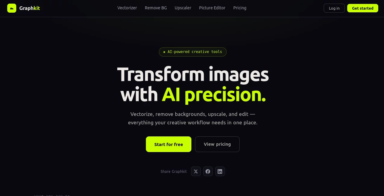 Screenshot of Graphkit – An AI tool in the ,Photo & Image Editor ,AI Graphic Design ,AI Design Generator ,AI Image to Image  category, showcasing its interface and key features.