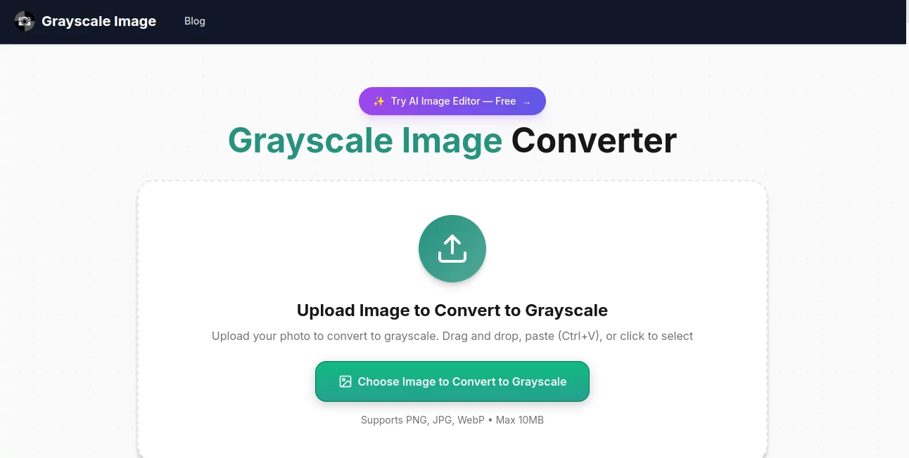 Screenshot of Grayscale Image – An AI tool in the ,Photo & Image Editor ,AI Photo Enhancer ,AI Image to Image ,AI Design Generator  category, showcasing its interface and key features.